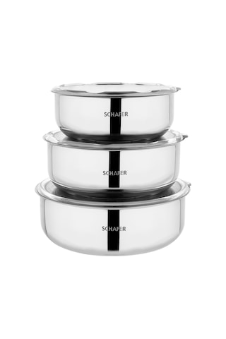 Schafer Practi Çelik Saklama Kabı 3 Lü 16-18-20 Cm -6 Parça-Inox