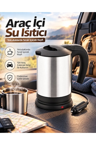 Su Isıtıcısı & Kettle Otomobilde Kullanıma Uygun 12v Çakmak Soketli Paslanmaz Çelik Pratik Su Isıtıcı