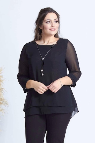 Moda Berray 1934 Kolyeli Şifon Büyük Beden Şık Bluz Siyah