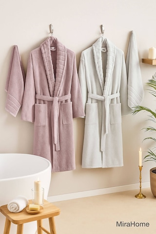 4 Parça Soft Elegance Banyo Aile Bornoz Seti %100 Pamuklu Açık Gri