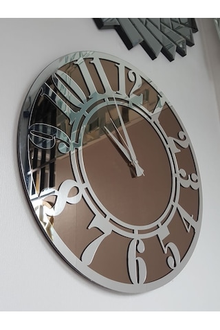 Ayna Denizi Silver Latin Bronze Model Gümüş Bronz Renk 50 CM Dekoratif Aynalı Duvar Saati Gümüş