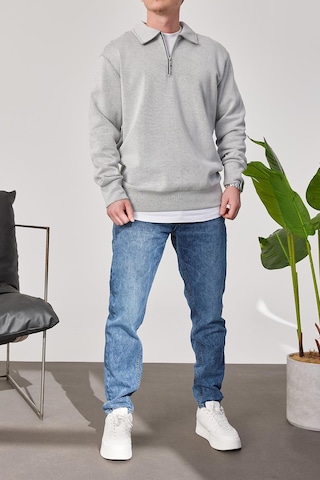 Prtnc Protonic Erkek Polo Yaka Oversize Gri Sweatshirt Yarım Fermuar Sweatshirt Gri