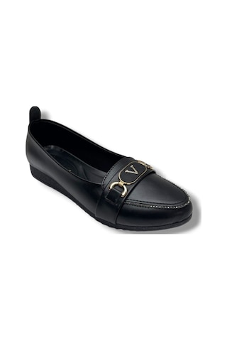 C-shoes 3008-26 Cilt Taşlı V Toka Anatomik Kadın Babet Sıyah