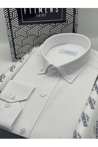 Fitmens Klasik Uzun Kol Yaka Düğmeli Cepsiz Erkek Hediye Kutulu Gömlek Code: Kr.9510 - Beyaz - Beyaz