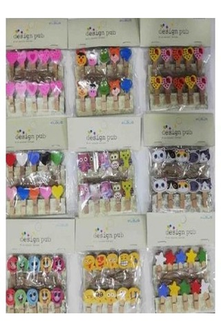 Mobgift 10'lu Şekilli Ahşap Mandal Seti 3.5cm 10'lu Set-10 Paket