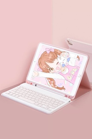 Apple iPad Uyumlu Pro 11 2022 Kılıf Kc01 Smart Klavyeli Tablet Kılıfı - Pembe Standart