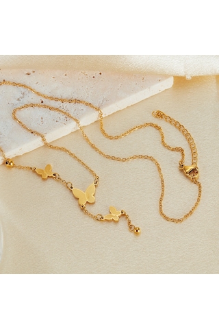 Sones Opk Gx2440 Kelebek Püskül Kolye Paslanmaz Çelik Zincir Altın