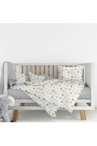 Flanel Pazen Kumaşından %100 Pamuklu Bebek Nevresim Takımı 100x150 Gri - Sarı