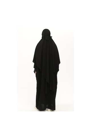 Altobeh Sultanbaş Nikaplı Çarşaf Cilbab Khimar Abaya Kolu Lastikli Hakim Yaka Peçeli Ferace Medine İpek Siyah S-m Siyah