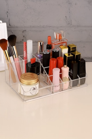 Makri Home Şeffaf Makyaj Organizeri, Uzunluk: 21,5 Cm, Genişlik: 12,5 Cm, Yükseklik: 8 Cm Şeffaf