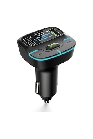 Araç Fm Transmitter 5.3 Bluetooth Araç Kiti Usb Type-c Hızlı Şarj Çıkışlı Çakmaklık Girişli F9 10"
