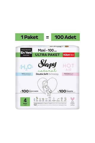Sleepy Natural Double Soft Ultra Paket Külot Bez 4 Numara Maxi 100 Adet