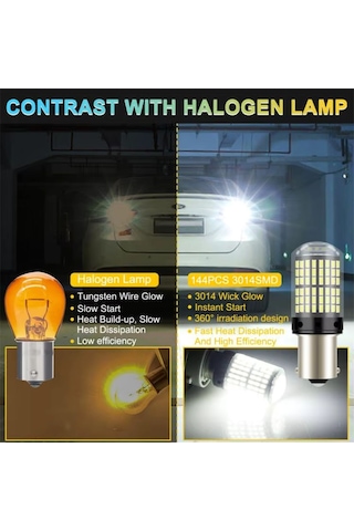 Carub Ampul 12v 93 144 Led Şeffaf Oto Geri Vites Ampulü Fren Stop Sis Sinyal Lambası Düz Çakarlı Beyaz Br0404040