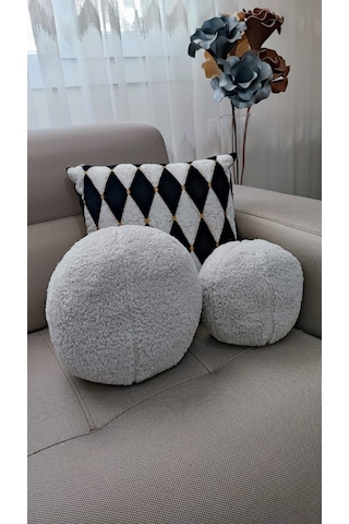 2' Li Top Kırlent / Yastık Büyük Gri / Küçük Gri 42cm / 25cm