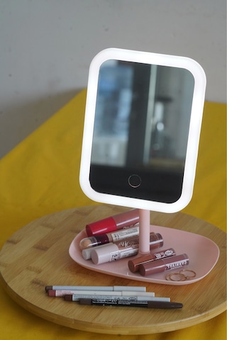 Led Işıklı Kare Makyaj Aynası Şarj Edilebilir 3 Farklı Renk Beyaz