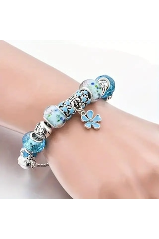 Blue Flowers Yonca Şans Charm Bileklik
