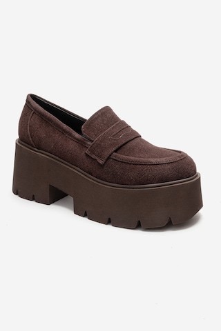 Luvishoes Santıa Kahverengi Süet Kadın Kalın Tabanlı Loafer Ayakkabı Kahverengi