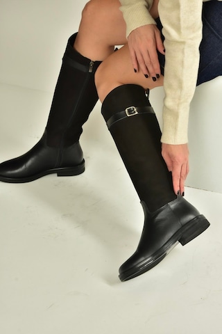Fox Shoes V654002803 Siyah Hakiki Deri Düz Tabanlı Binici Çizmesi Siyah