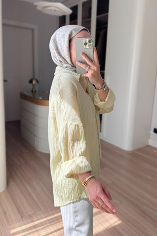 Kahijab Nakışlı Pul Detay Oversize Gömlek - Sarı