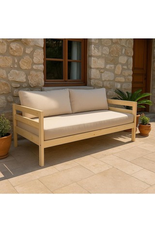 Ahşap Sedir Kanepe 60cmx100cm İç Ölçü Mindersiz Doğal Natural Masif Ahşap Bej Bej