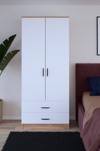 Abete Mobilya 2 Kapılı 2 Çekmeceli Gardırop / Atlantik Çam-beyaz