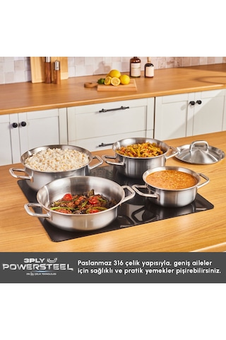 Karaca Power Steel 316+ 3ply Spirit İndüksiyon Tabanlı 8 Parça Çelik Tencere Seti Gümüş
