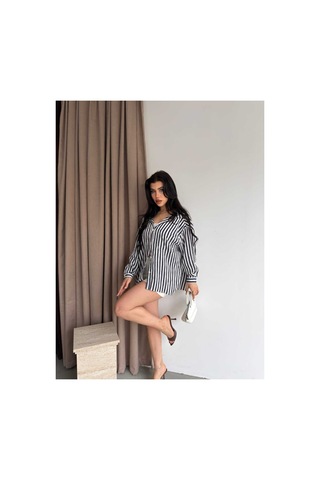 Unika Boutique Çizgili Oversize Gömlek Lacivert