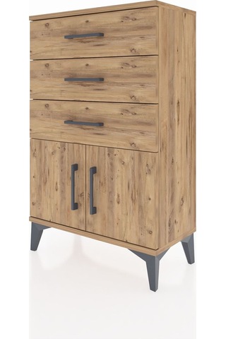 Arges Komodin 3 Çekmeceli 2 Kapaklı 60x30x96 Çam-çam Çam