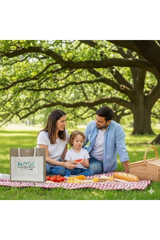 Moresun Jüt Keten Plaj Alışveriş Piknik Çantası Bej - Beyaz