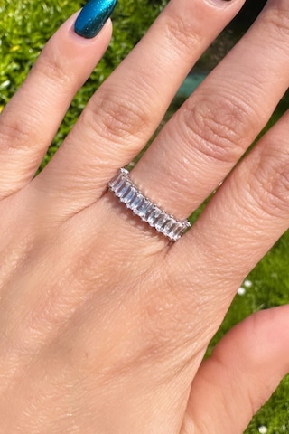 Baget Taşlı Ayarlanabilir Yüzük - Silver Renk Gümüş