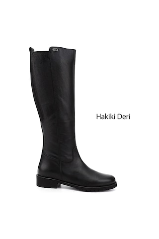 Gönderir Kadın Siyah Floter Fermuarlı Kauçuk Taban Hakiki Deri Çizme Gkzc13444551 Siyah