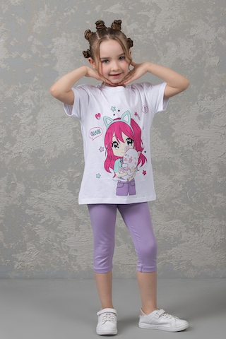 Dmb Kids Lila Desenli Kız Çocuk Taytlı Kısa Kollu Takım Lila