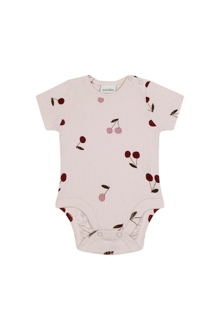 Antebies Organik Gots Sertifikalı Pembe Kiraz Desen,bel Lastikli,bağcıklı,kısa Kol Bebek Body Eşofman Takımı
