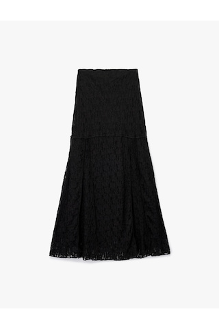 Koton Slim Fit Dikiş Detaylı Midi Dantel Etek Siyah 6wal70036ık Siyah