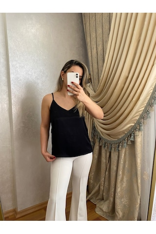 İlayla Saten Askılı Bluz Siyah