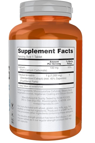 Now Foods Sports Nutrition, Tribulus Terrestris 1,000 Mg, Double Strength, Men's Health, 180 Tablet Aromasız