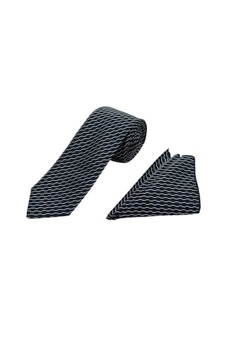 Brianze 7 Cm Lacivert Beyaz Desenli Kravat Mendil Set Lacivert