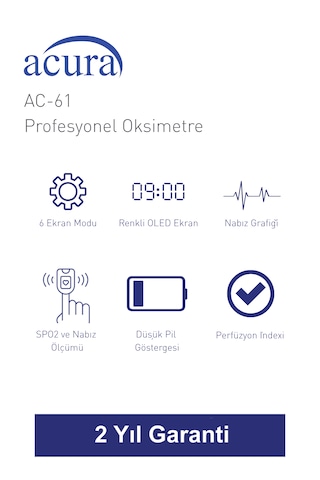 Acura Ac-61 Üts Kayıtlı Oled Ekranlı Profesyonel Pulse Oksimetre