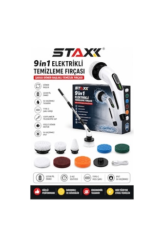 Staxx St9ınay Şarjlı Ve Elektrikli Temizlik Fırçası Turbo Dönüş Teknolojisi Ipx7 Su Geçirmez