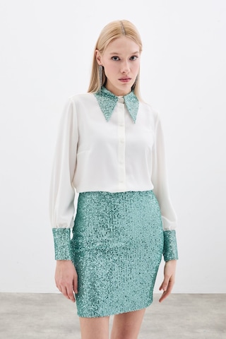 Sateen Payet Detaylı Gömlek - Ekru-mint-135659 Ekru-mint Ekru - Mint