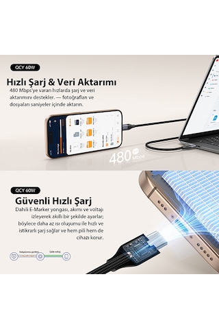 Type-c Şarj Kablosu 60w 1.2 Metre Halat Örgü 480mbps Kırılmaz Bükülmez Data Kablosu Dc21 Type C Kablo