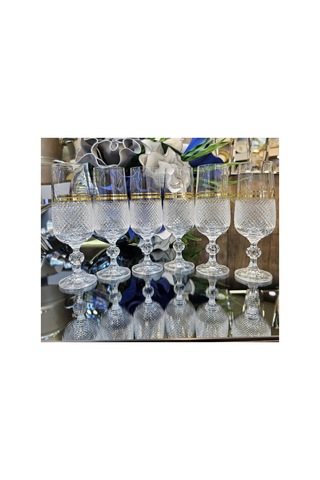 6 Kişilik Yaldızlı Kristal Kesme Kahve Yanı Su Bardağı Kadeh 180ml Çok Renkli