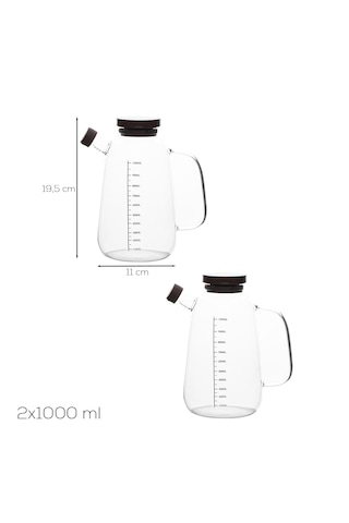 Porsima Lm-0109 Livra Kapaklı Borosilikat Cam 2li Yağlık Sirkelik Yağdanlık Seti 1000ml Şeffaf