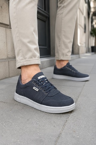 Mevese Camden Bağcıklı Keten Kumaş Erkek Günlük Sneaker Ayakkabı Füme