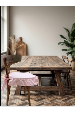 Pembe Fırfırlı Bağcıklı İskandinav Stil Sandalye Minderi Diğer