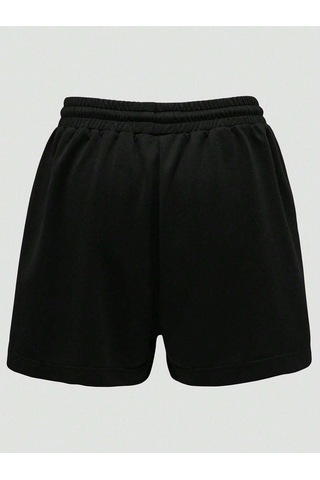 Ayıcık Penye Şort - Siyah Baskılı Kısa Kordonsuz Siyah
