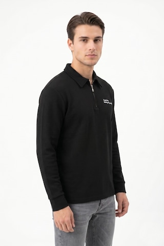 Opınıon Erkek Spor Polo Yaka Petek Dokulu Sweatshırt Bgl-st05442 Siyah