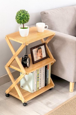 Digithome Bambu 3 Raflı Tekerlekli Sehpa Düzenleyici Raf Çok Amaçlı Organizer Db-0023 Kahverengi