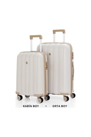 Mçs Bavul Orta Ve Kabin 2li Set Kırılmaz Silikon Valiz V305 Kemik/şampanya Kemik - Şampanya