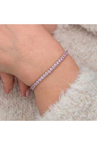 Artsmagazinmücevher Gümüş Pembe Zirkon Taşlı Su Yolu Kadın Bileklik